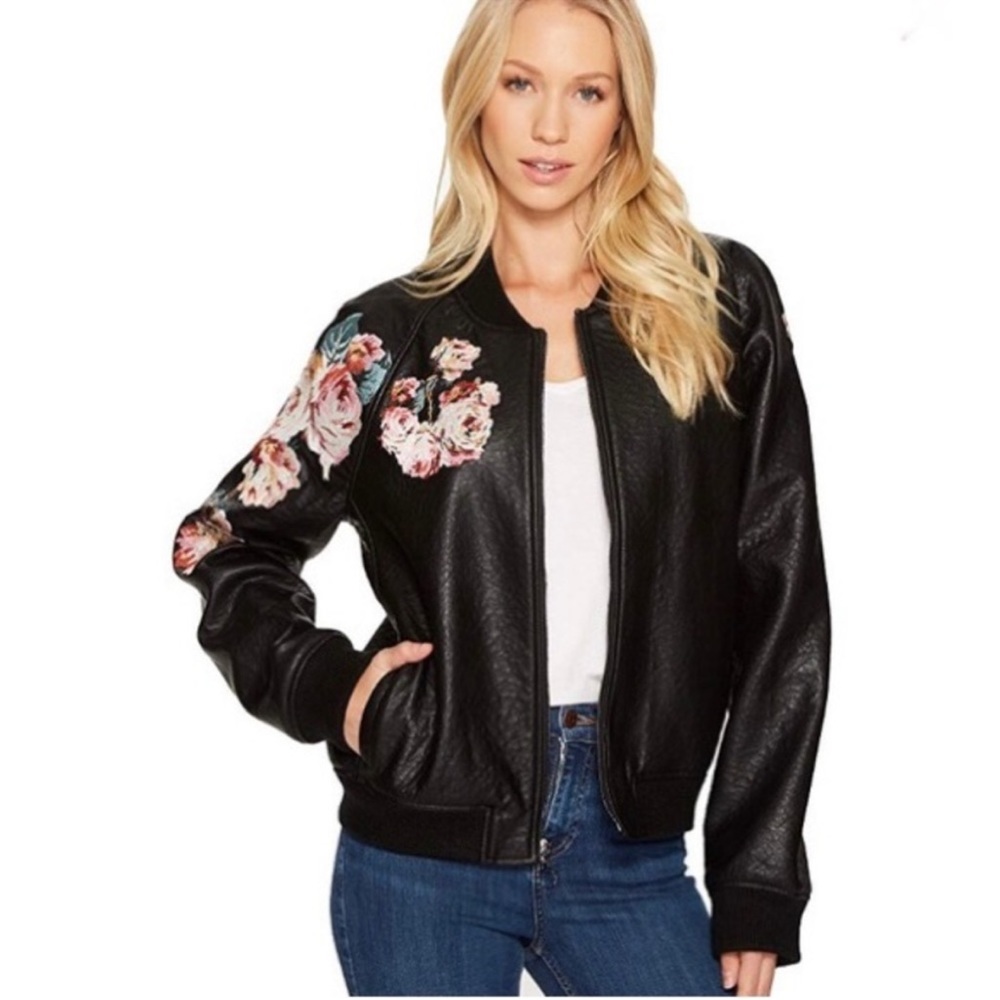 JOE’S JEANS Embroidered Vegan Leather Bomber Jacket
